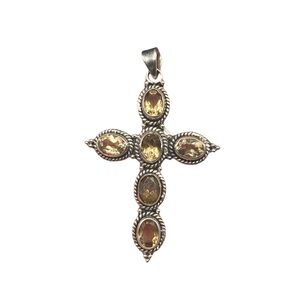 S925 Yellow Citrine Cross Pendant